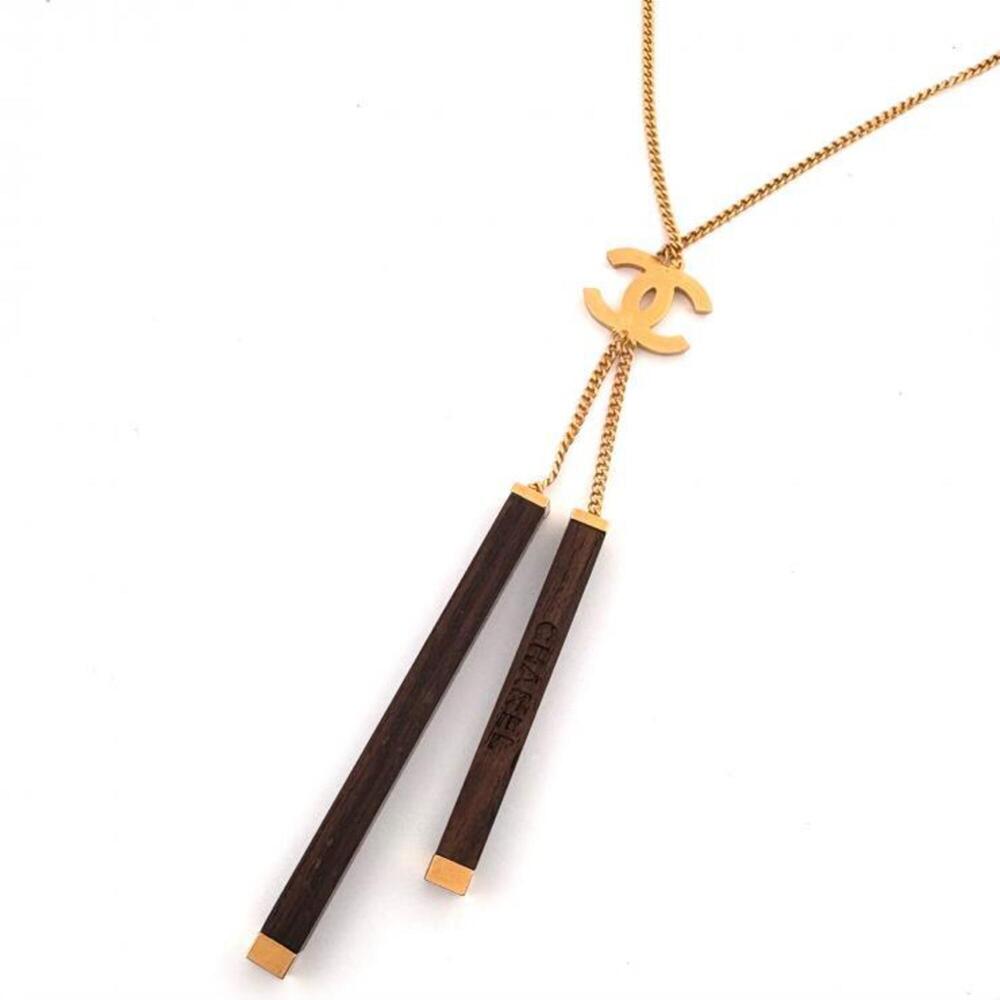 CHANEL Vintage Brown Logo Necklace